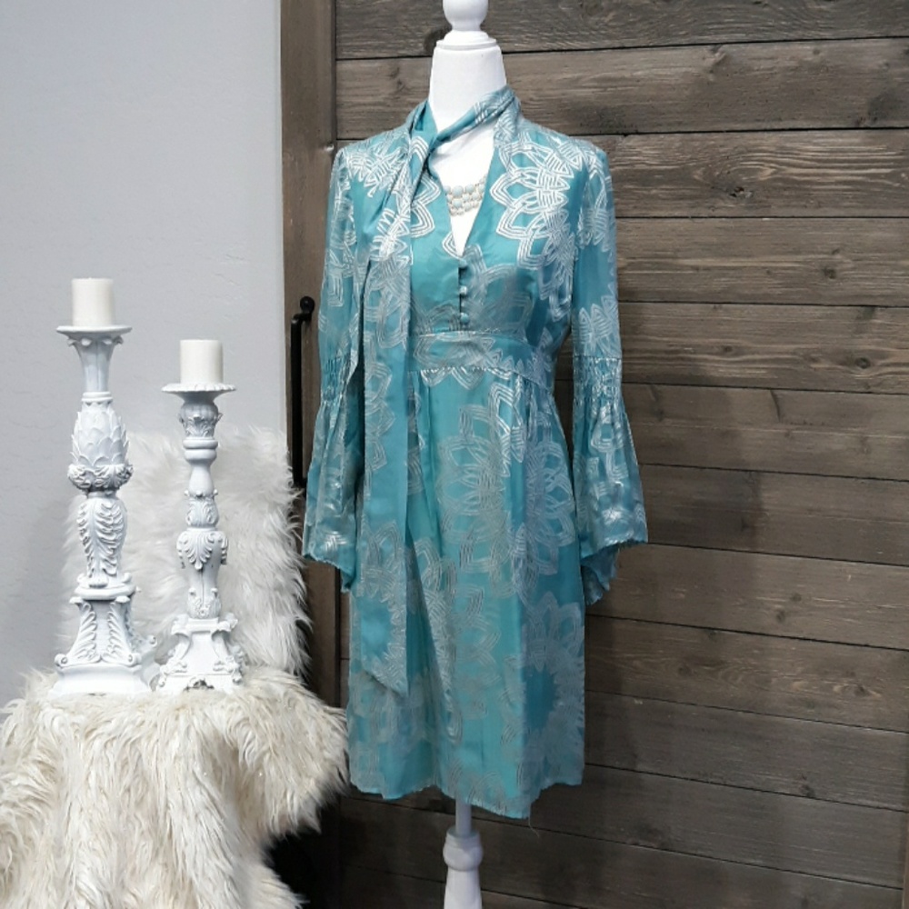 NANETTE LEPORE SILK BLUE & SILVER DRESS